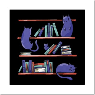 Cute cats sleeping in library Posters and Art